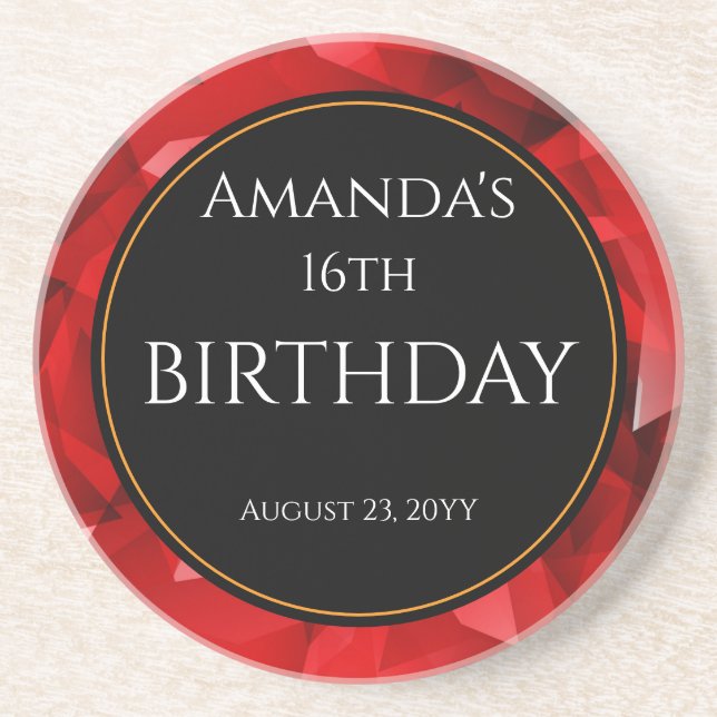 Red Abstract Geometric Crystal Background Coaster (Front)