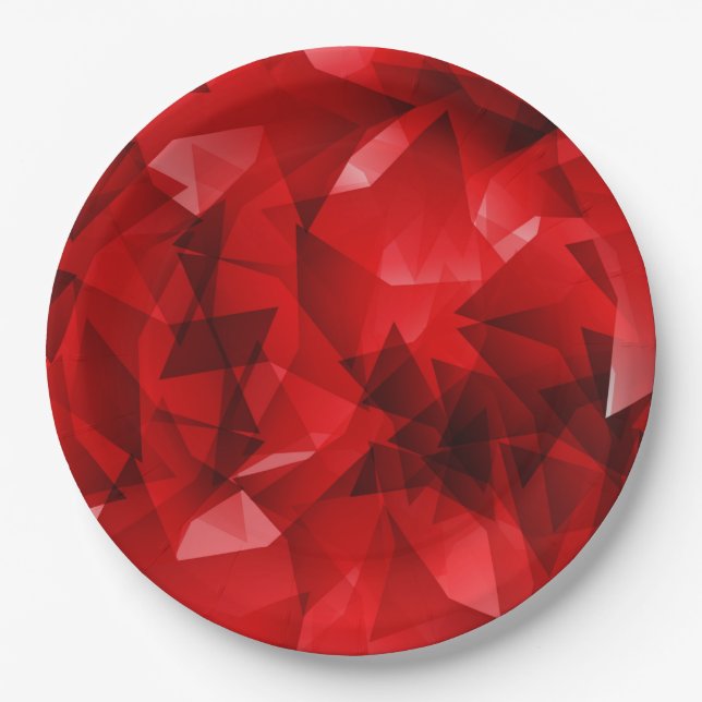 Red Abstract Geometric Crystal Background Paper Plate (Front)