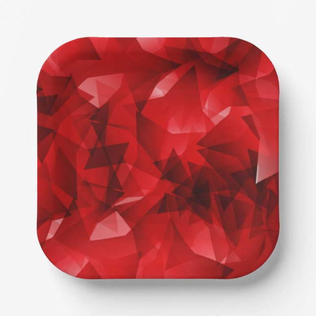 Red Abstract Geometric Crystal Background Paper Plate (Front)