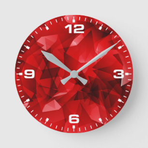 Red Abstract Geometric Crystal Background Round Clock