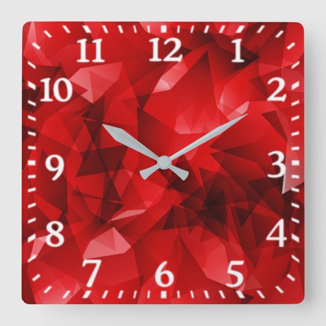 Red Abstract Geometric Crystal Background Square Wall Clock (Front)