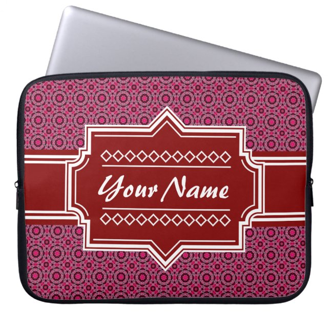 Red Abstract Geometric Pattern Personalised Laptop Sleeve (Front)