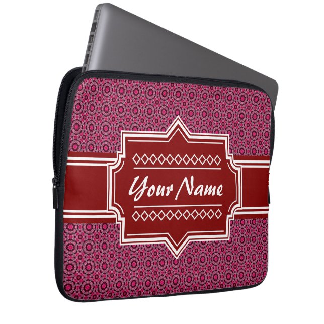 Red Abstract Geometric Pattern Personalized Laptop Sleeve (Front Right)