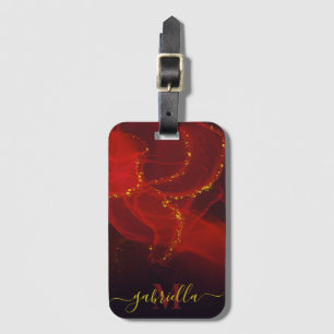 Red Abstract Gold Glitter Luggage Tag