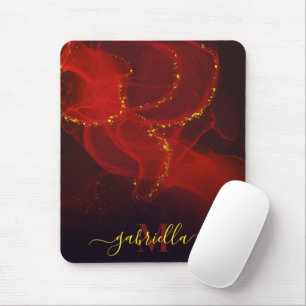 Red Abstract Gold Glitter Mouse Pad