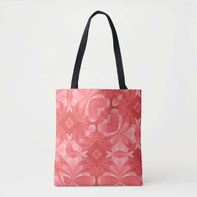 Red Abstract Hearts and Diamonds Tote Bag (Front)