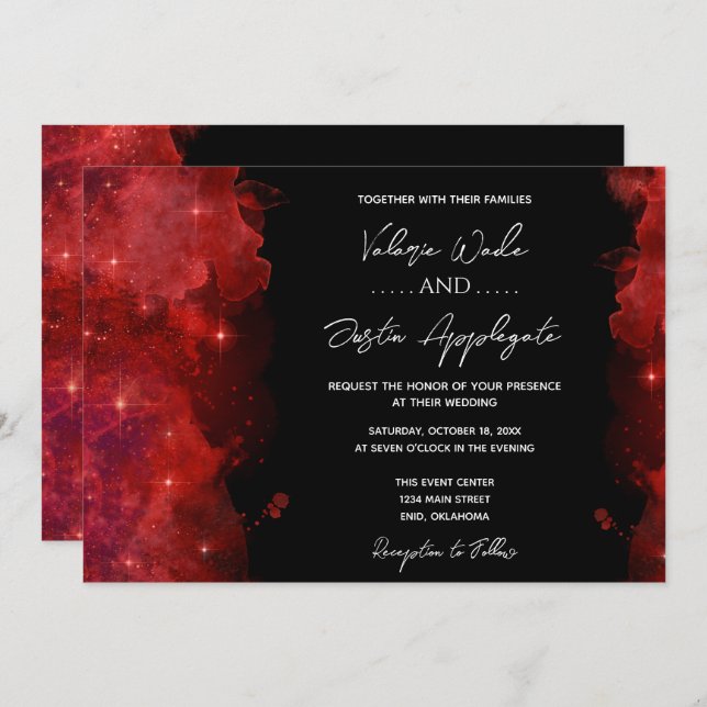 Red Abstract Ink Wedding Invitation (Front/Back)