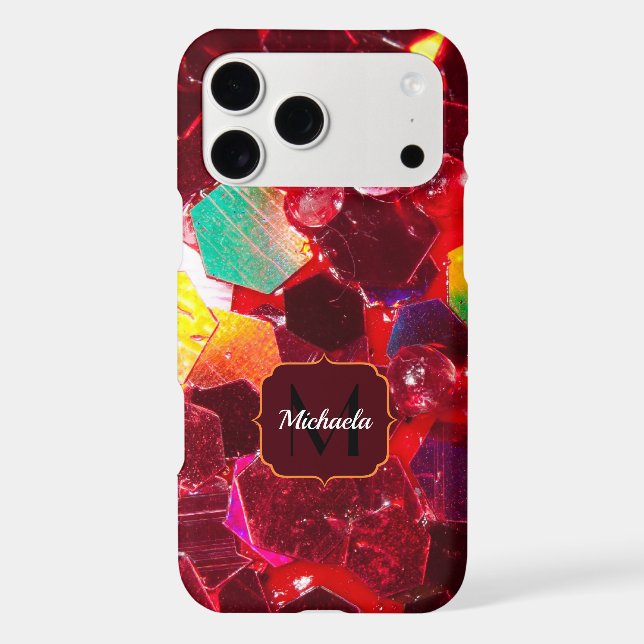 Red abstract mosaic shiny glitter pattern Monogram (Back)