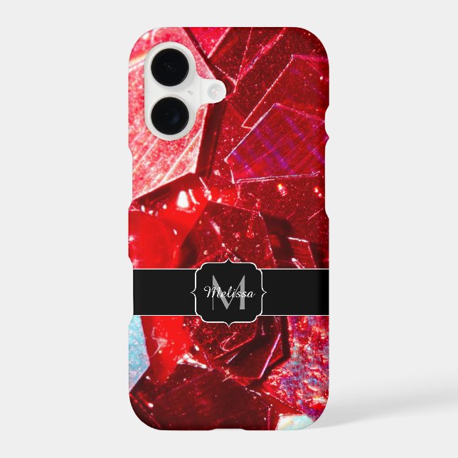 Red abstract mosaic shiny glitter pattern Monogram (Back)
