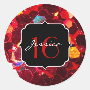 Red abstract mosaic shiny glitter pattern Sweet 16 Classic Round Sticker