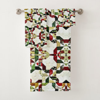 red abstract pattern bath towel set