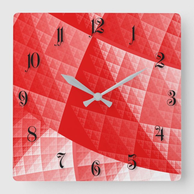 Red abstract pattern square wall clock (Front)
