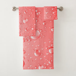Red Abstract Rain Drops Bath Towel Set