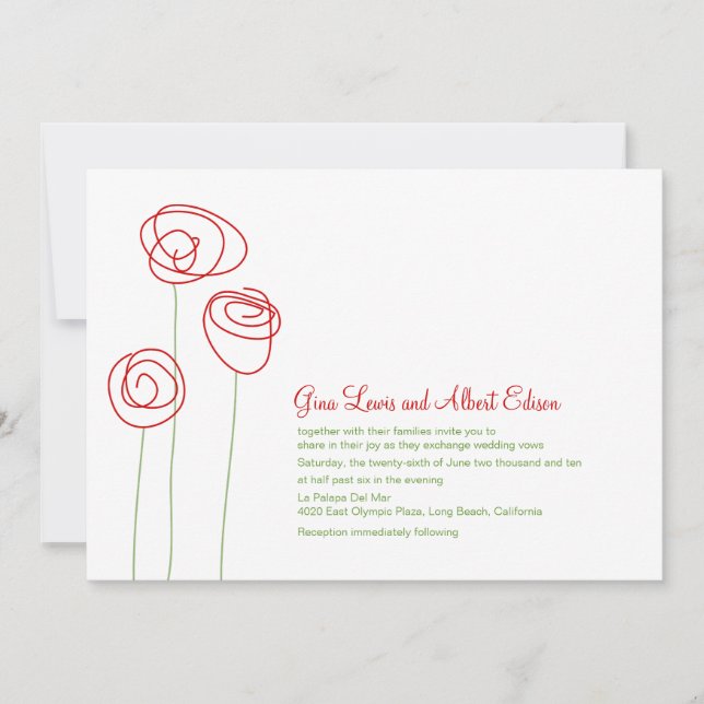 Red Abstract Roses Wedding Invitation (Front)