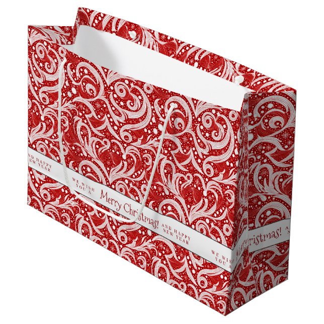 Red Abstract Snowflake Pattern#10 ID1009 Large Gift Bag (Front Angled)