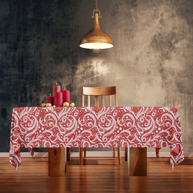 Red Abstract Snowflake Pattern#10 ID1009 Tablecloth (Creator Uploaded)