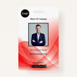 Red Abstract Wave Business Photo ID ID Badge