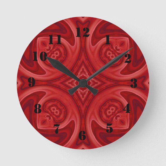 Red abstract wood pattern round clock (Front)