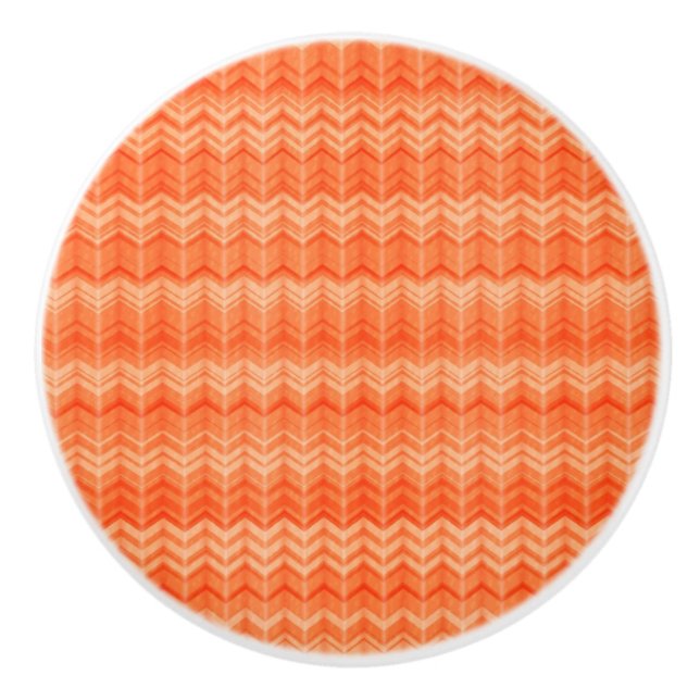 Red abstract zigzag textile pattern ceramic knob (Front)