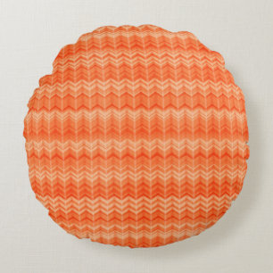 Red abstract zigzag textile pattern round cushion