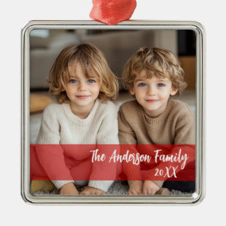 Red Accent Custom Photo & Sentiment Christmas Metal Tree Decoration