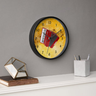 Red Accordion and Musical Notes Clock