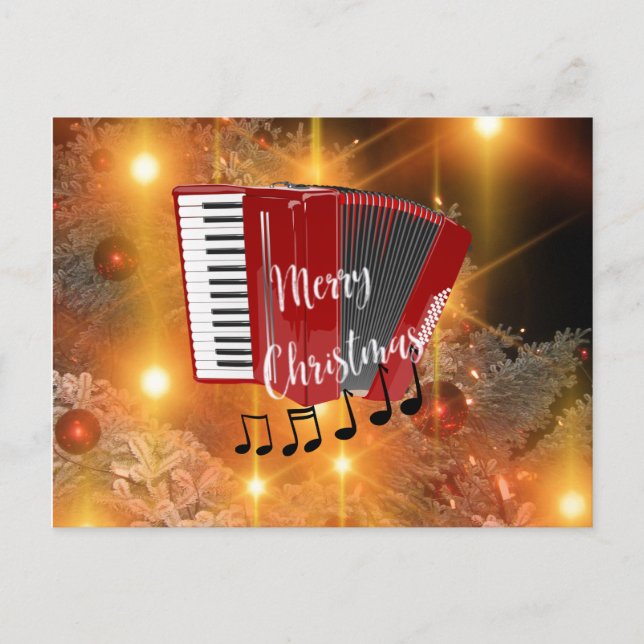 Red Accordion, Christmas greetings Postcard (Front)
