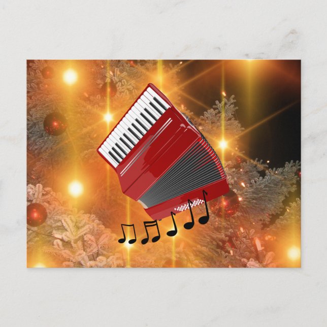 Red Accordion  Holiday Postcard (Front)