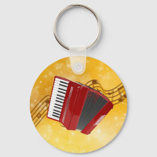 Red Accordion on Musical Notes Key Ring