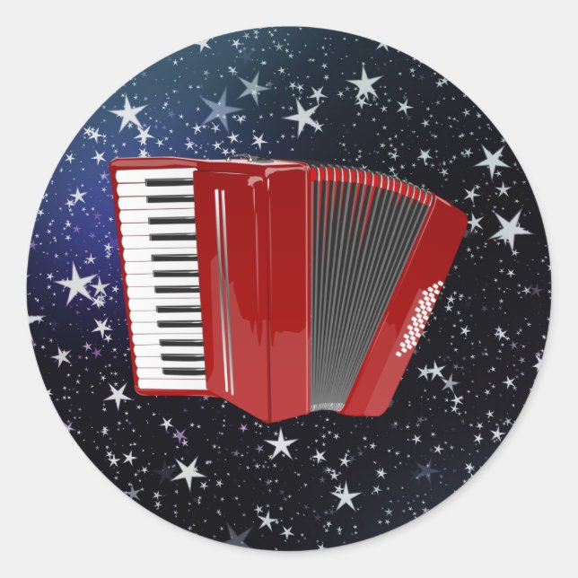 Red Accordion on Starry Sky,  Classic Round Sticker (Front)