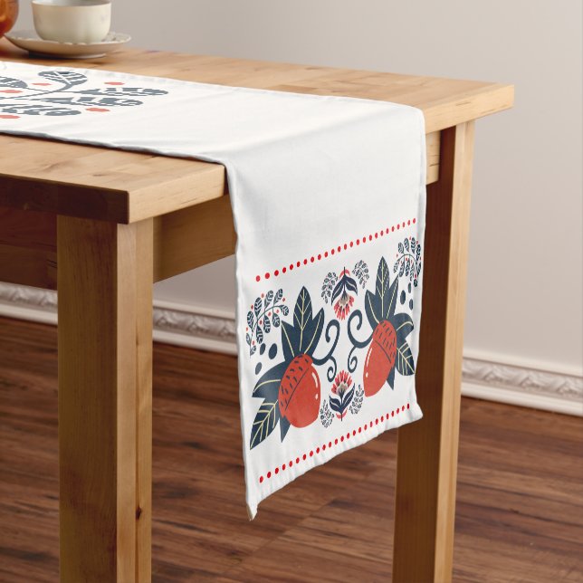 Red Acorn Scandinavian Folk Table Runner (In Situ)