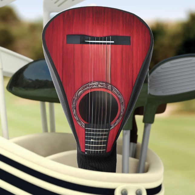Red Acoustic Guitar Woodgrain Musical Instrument Golf Head Cover (red acoustic guitar golf head cover)
