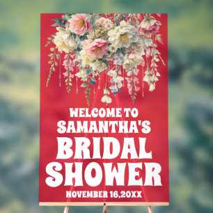 Red Acrylic Floral Bridal Shower Welcome Sign