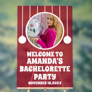 Red Acrylic Photo Bachelorette Party Welcome Sign