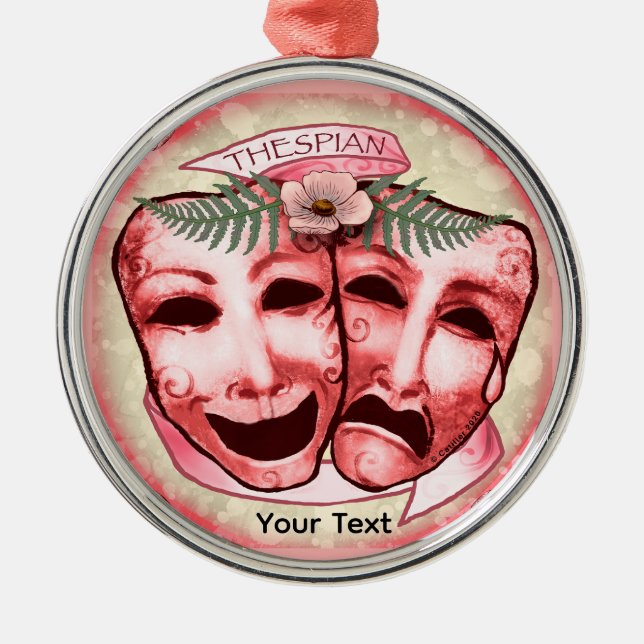 Red Actor Masks Metal Tree Decoration (Front)