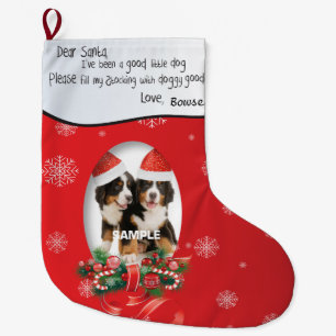 Red ADD YOUR DOG Photo and Name Dear Santa Large Christmas Stocking