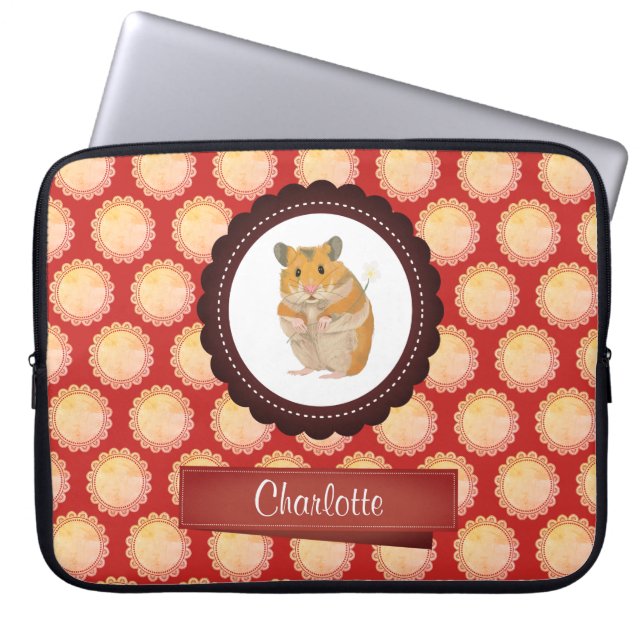 Red Add Your Name Hamster Laptop Sleeve (Front)