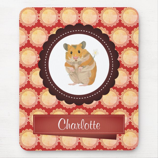 Red Add Your Name Hamster Mouse Pad (Front)