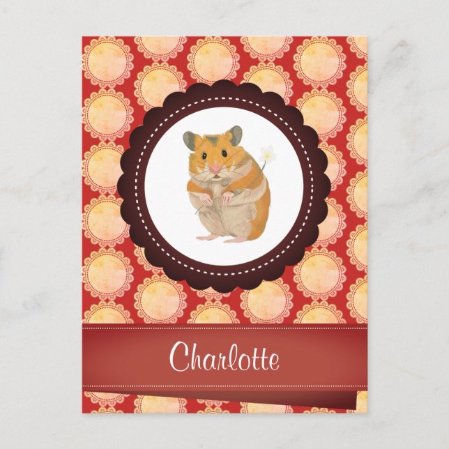 Red Add Your Name Hamster Postcard (Front)