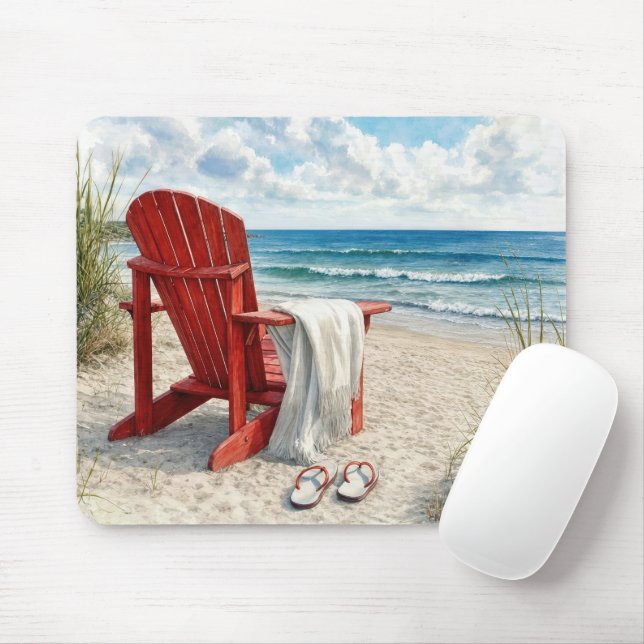 Red Adirondack Beach Chair with Flip-flops Mouse Pad (With Mouse)