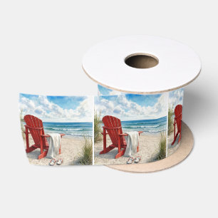 Red Adirondack Beach Chair with Flip-flops Satin Ribbon