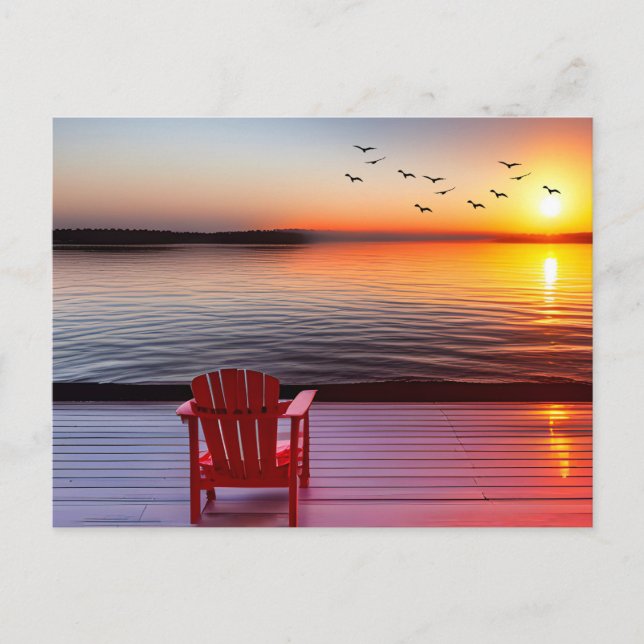 Red Adirondack Chair On a Dock Postcard (Front)