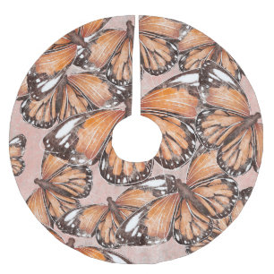Red Admiral Butterflies Pink Background Brushed Polyester Tree Skirt