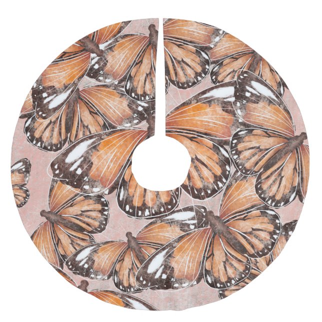 Red Admiral Butterflies Pink Background Brushed Polyester Tree Skirt (Front)