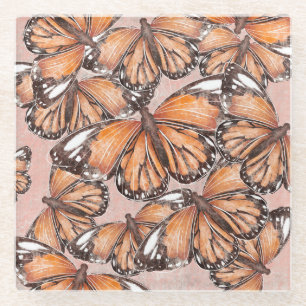 Red Admiral Butterflies Pink Background Glass Coaster