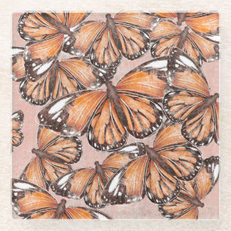 Red Admiral Butterflies Pink Background Glass Coaster