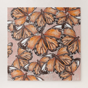 Red Admiral Butterflies Pink Background Jigsaw Puzzle