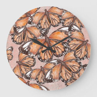 Red Admiral Butterflies Pink Background Large Clock