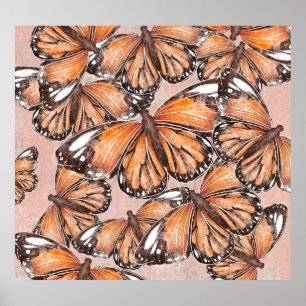 Red Admiral Butterflies Pink Background Poster