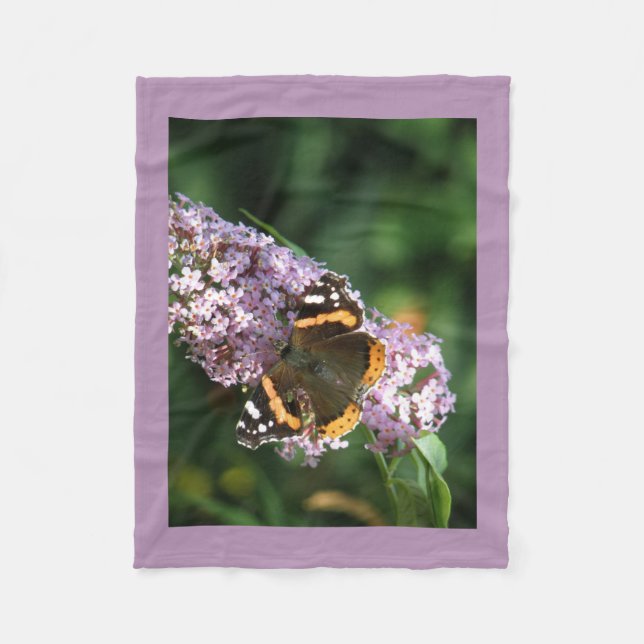 Red Admiral Butterfly and Buddleia Fleece Blanket (Front)